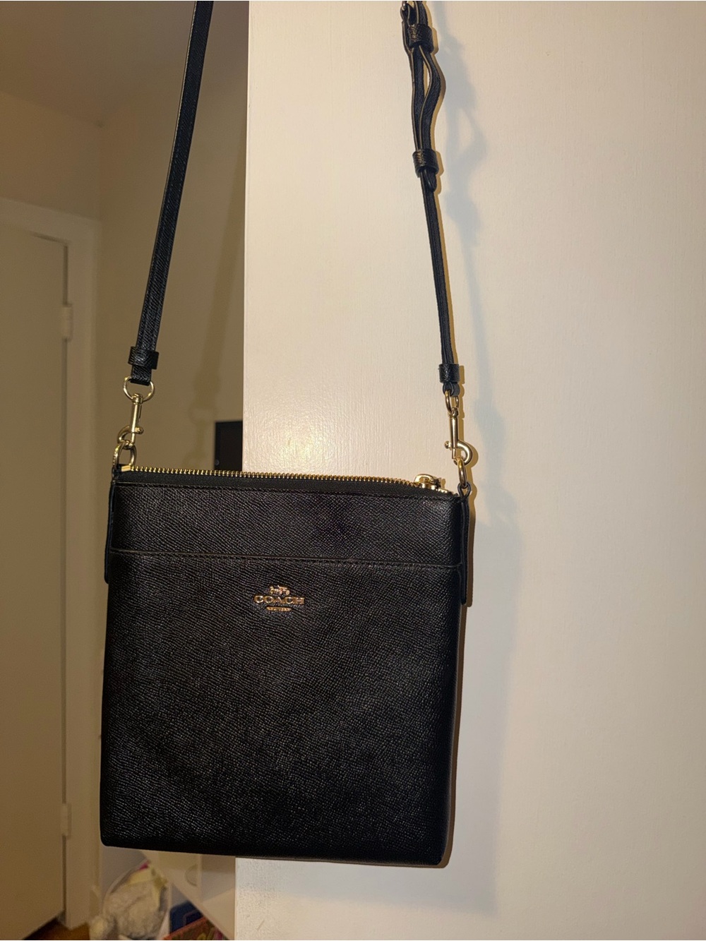 Coach Black Leather Crossbody with Gold Hardware